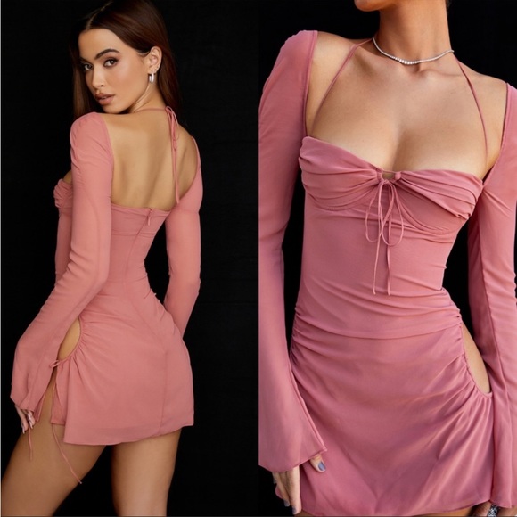 HOUSE OF CB 'Baby 'Pink Chiffon Cutout Halter Mini Dress NWOT - Picture 6 of 15